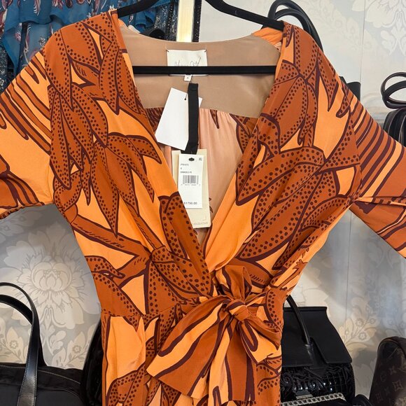 Johanna Ortiz Ancient Societies Palm-Print Long-Sleeve Midi Wrap Dress - size 8 - Picture 4 of 13